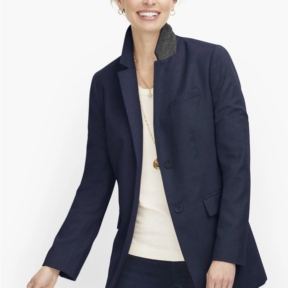 Talbots Petite Long Wool Blend Blazer Size 12P Brushed Wool Navy Blue Classic - Picture 13 of 13